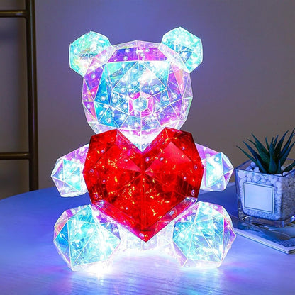 Glowing Teddy Bear Night Light with Heart 3D Crystal Night Light