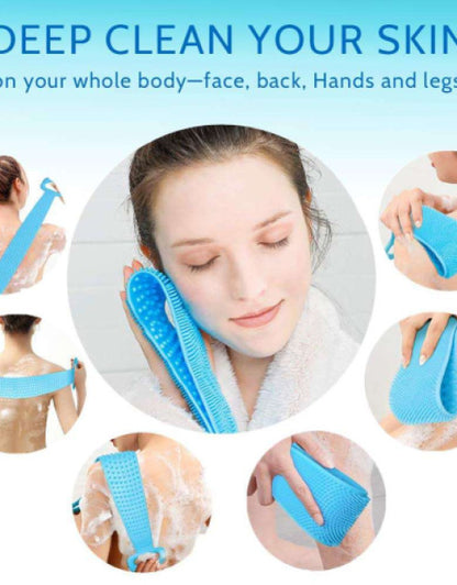 Silicone Body Back Scrubber, Double Side Bathing Brush for Skin Deep Cleaning